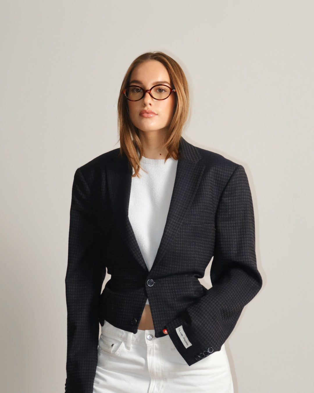 CF Vintage Cropped Waist Blazer - Navy