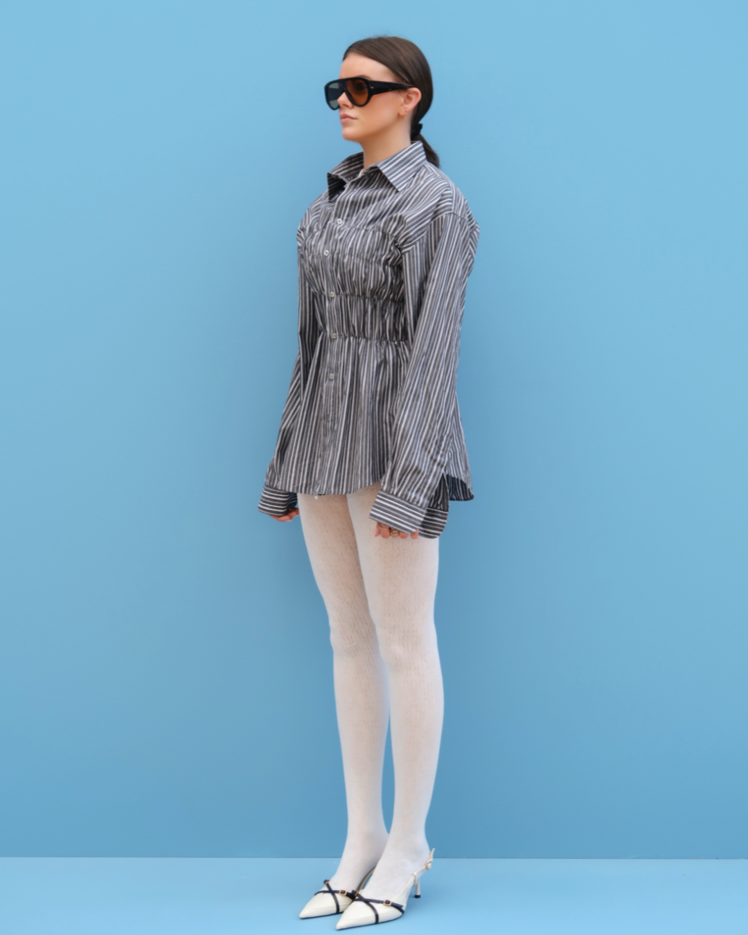 CF Smocked Shirt - Grey Stripes
