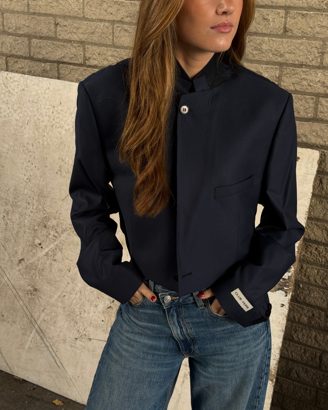 Vintage Mao Collar Cropped Blazer - Blue