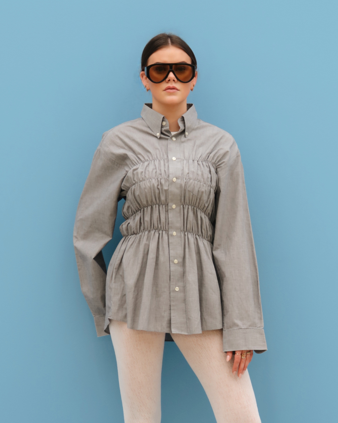 CF Smocked Shirt - Light Grey