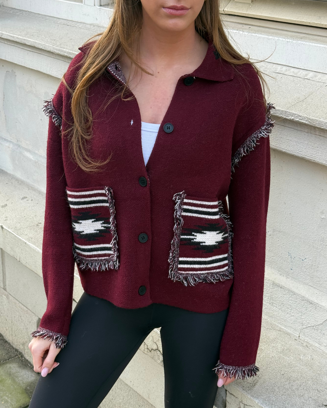 Tribal Cardigan - Burgundy