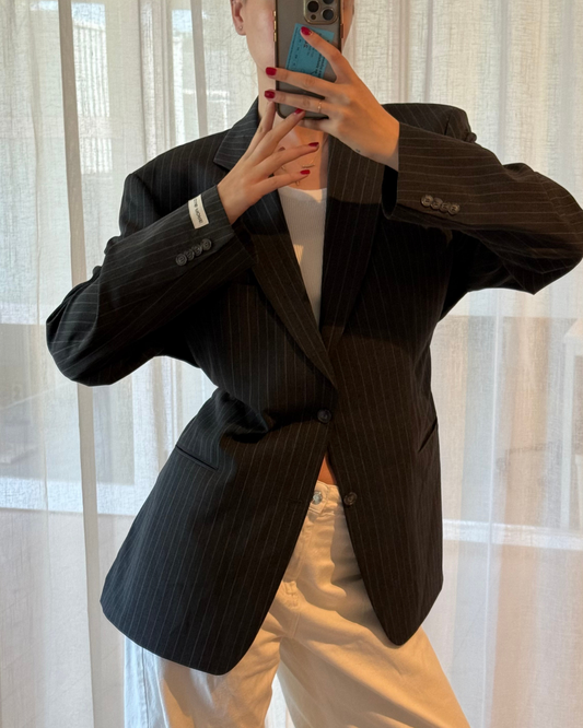CF Waist Blazer - Pinstripe Black
