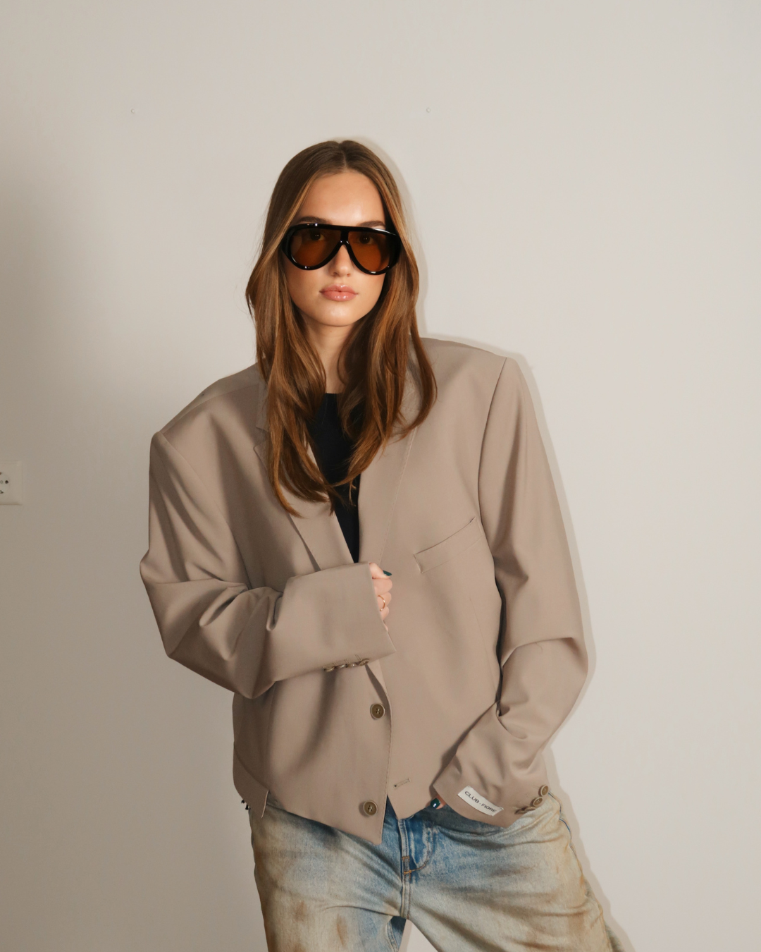 CF Cropped Waist Blazer - Light Taupe