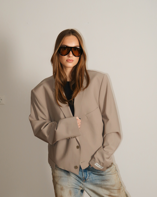 CF Cropped Waist Blazer - Light Taupe