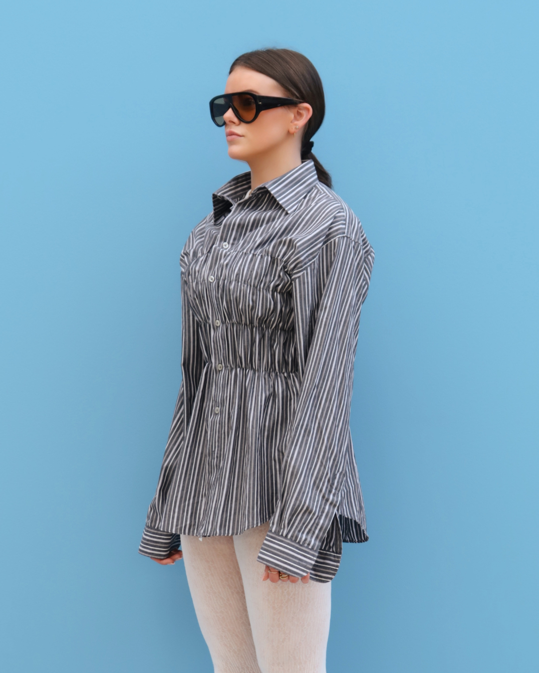 CF Smocked Shirt - Grey Stripes