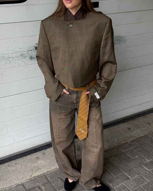 Vintage Mao Collar Cropped Blazer - Taupe