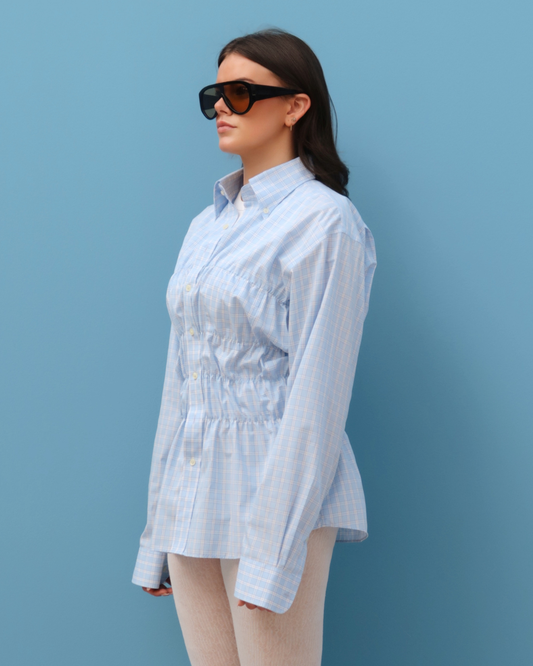 CF Smocked Shirt - Light Blue Check