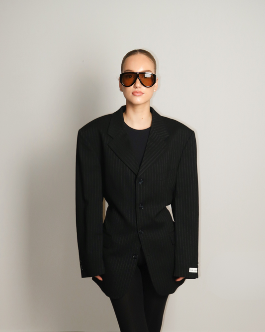 CF Vintage Waist Blazer - Black Pinstripe