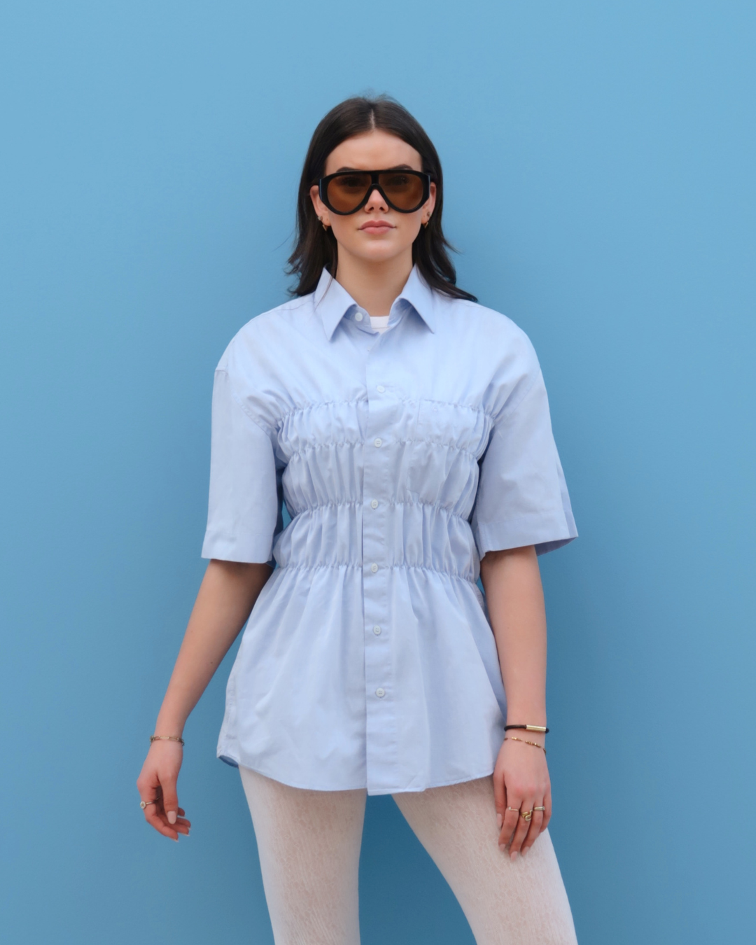 CF Smocked Shirt - Light Blue
