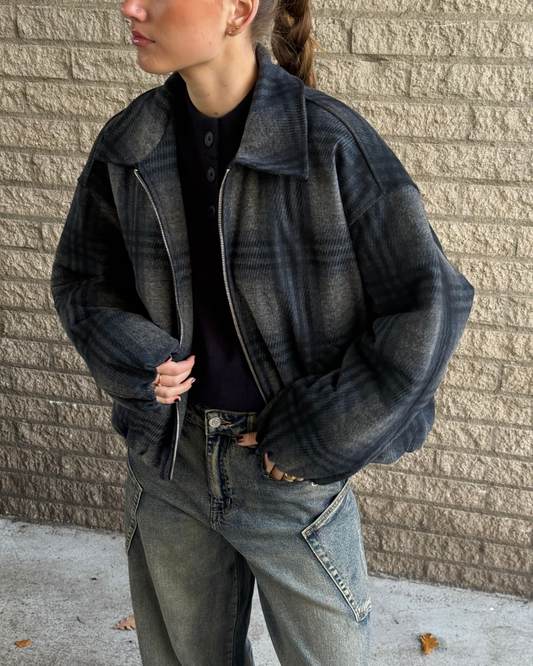 Troy Plaid Jacket - Navy Grey