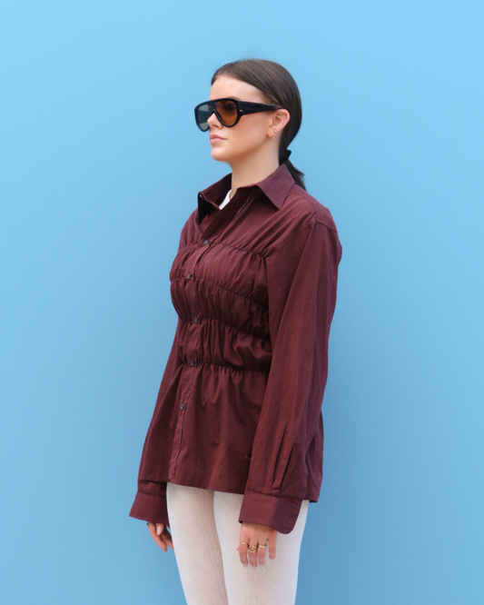 CF Smocked Shirt - Burgundy