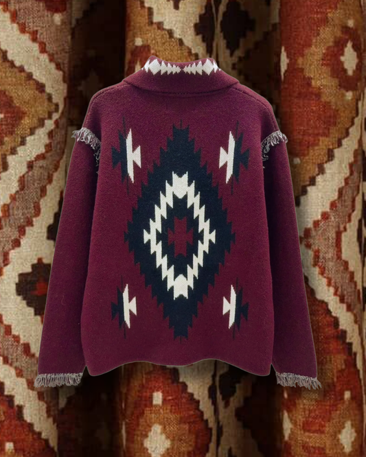 Tribal Cardigan - Burgundy